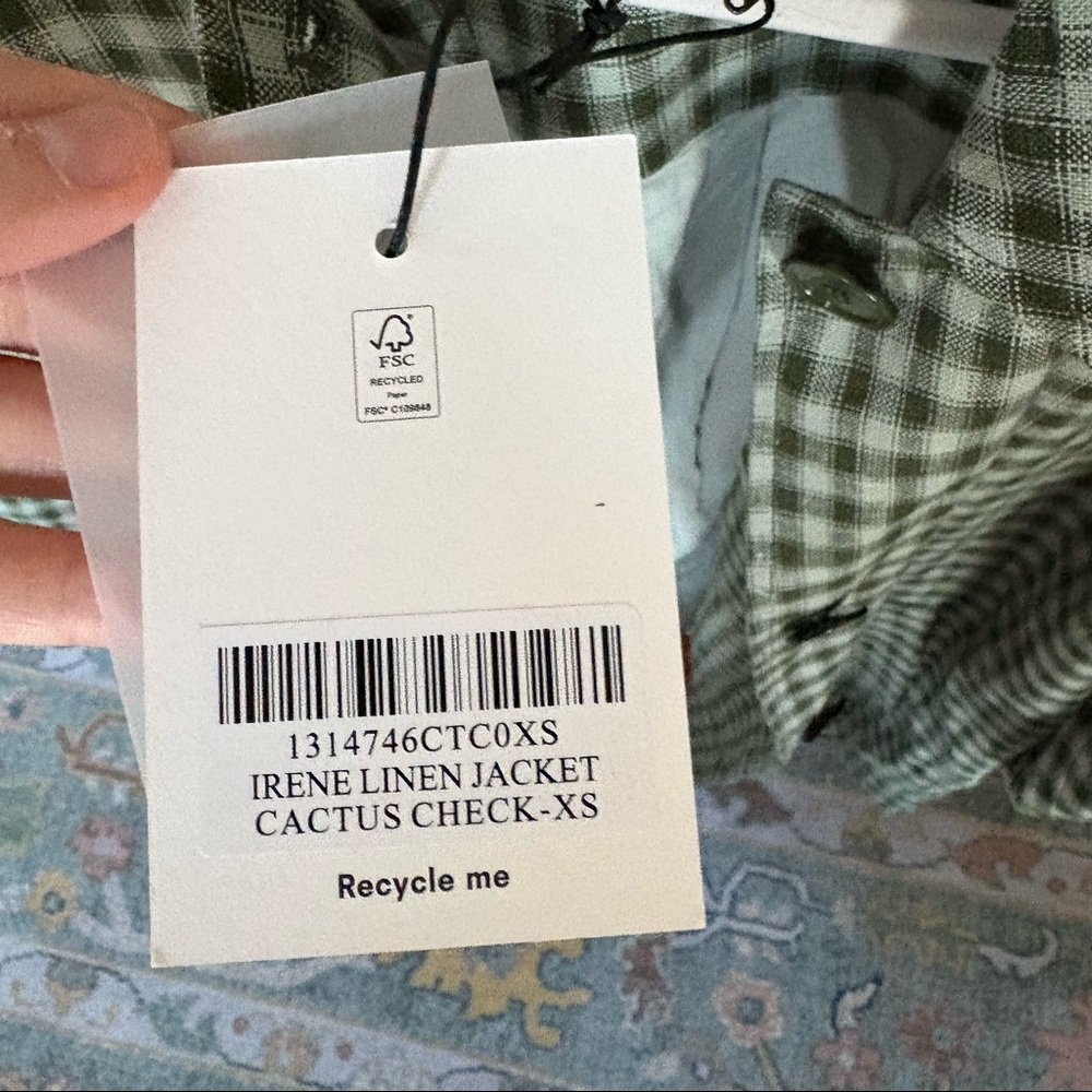 Reformation Irene Linen Jacket in Cactus Check Pattern NWT! - Picture 7 of 10